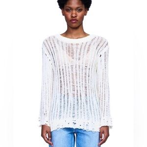Moon River New Ivory White Ladder Knit Sweater Small